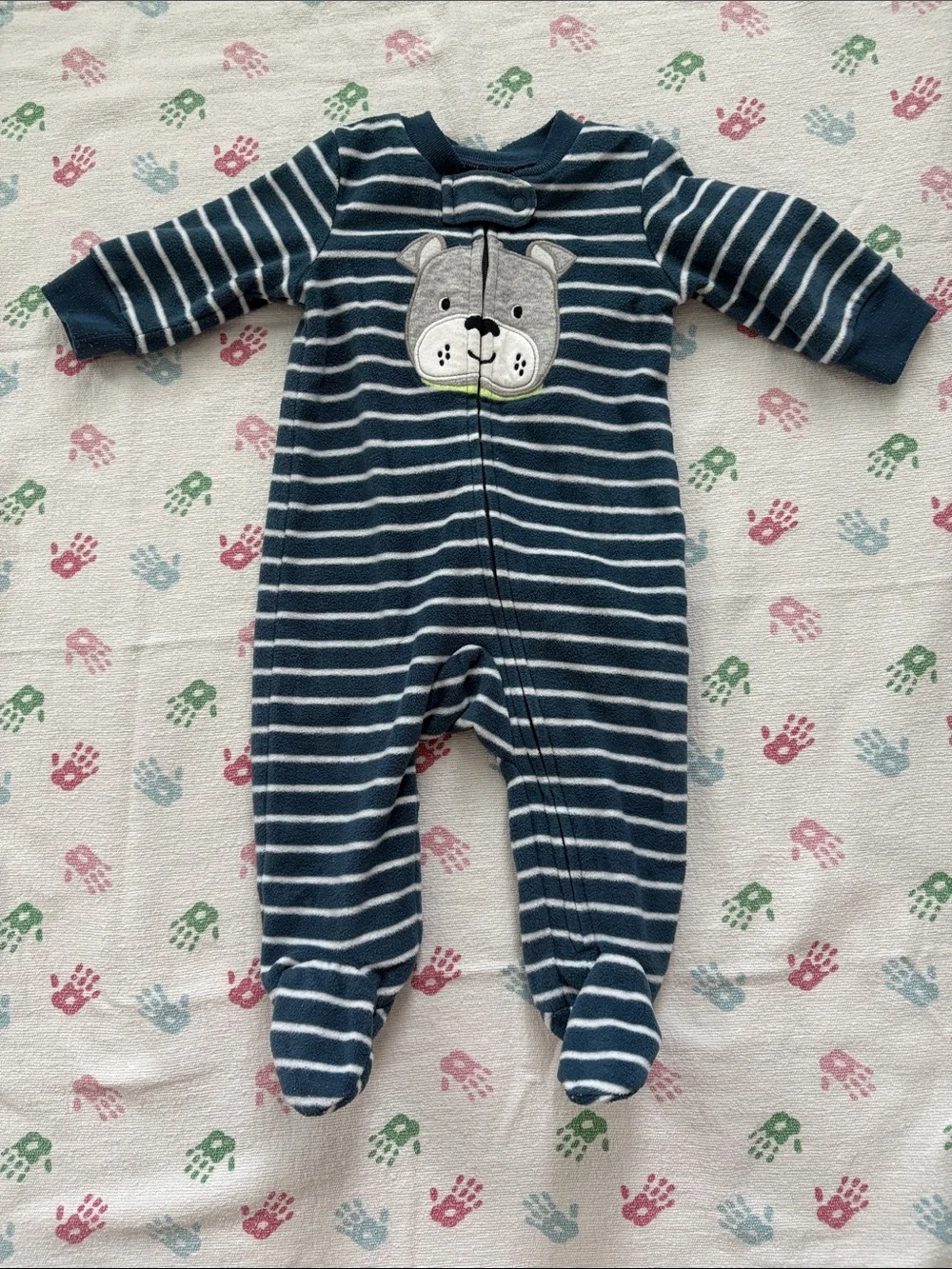 5for25  | Carter's Navy and White Striped Fleece Puppy Footie Pajamas